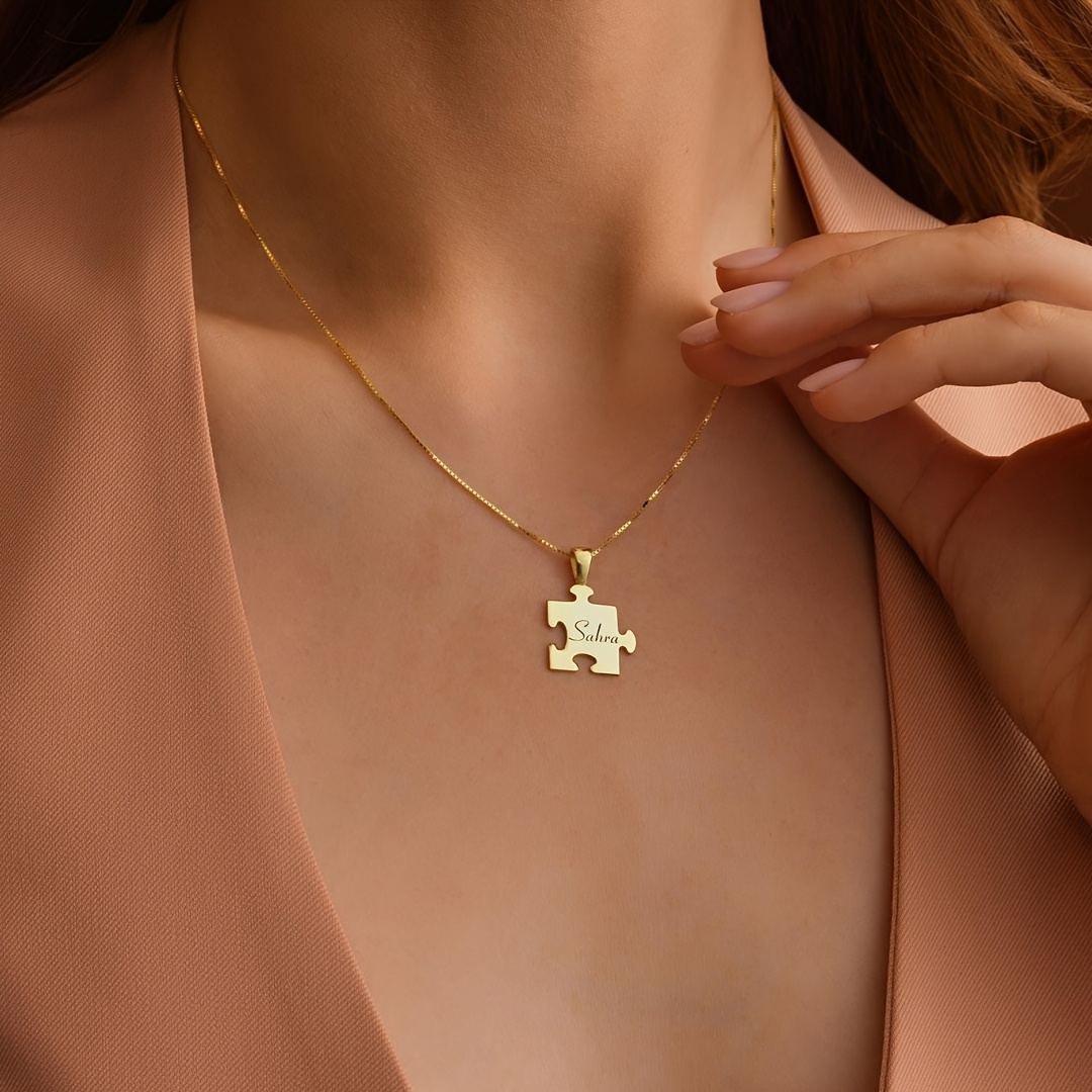 Customized Puzzle Design Name Necklace, Unique Gift for Couples